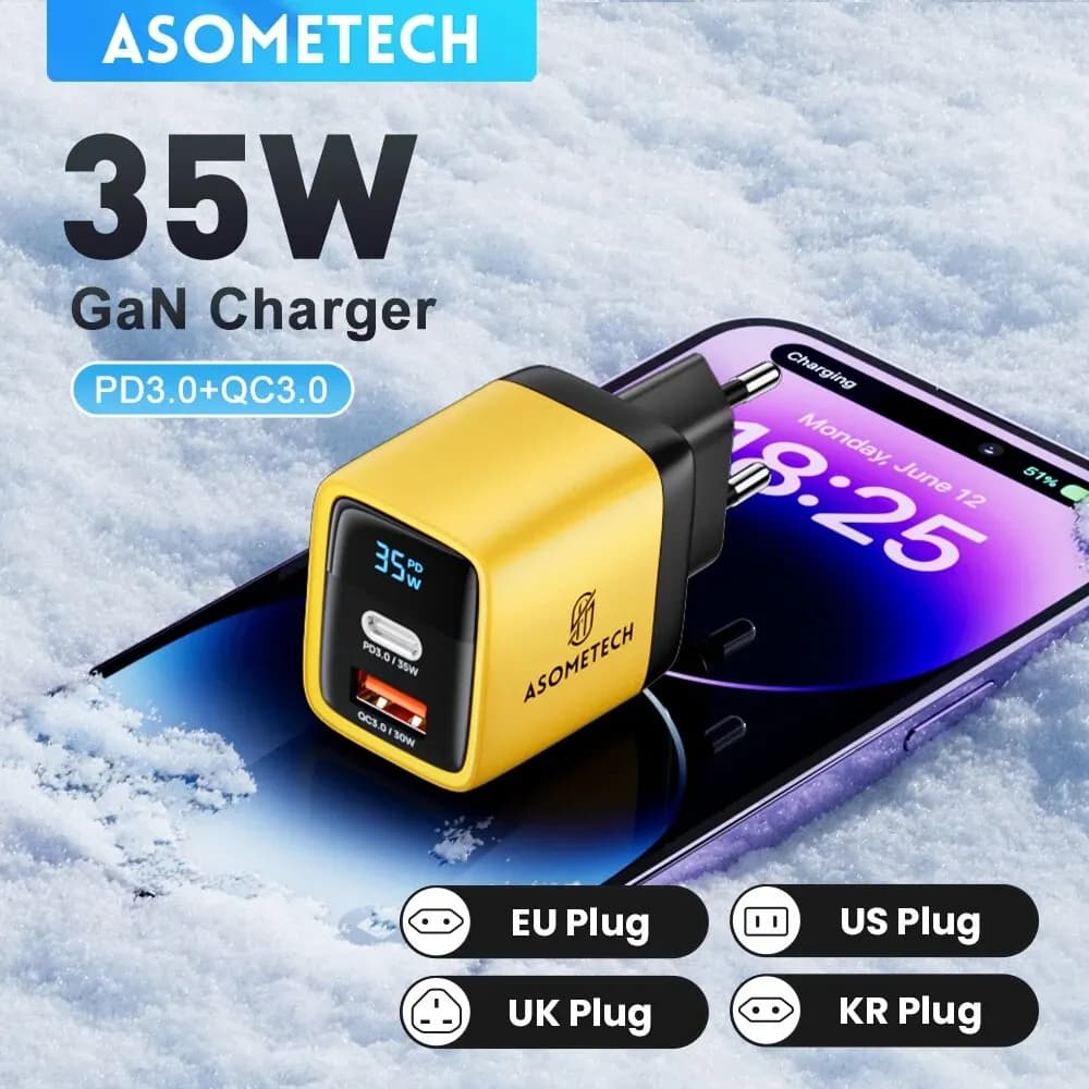 ASOMETECH 35W GaN зарядний пристрій з LED-дисплеєм
