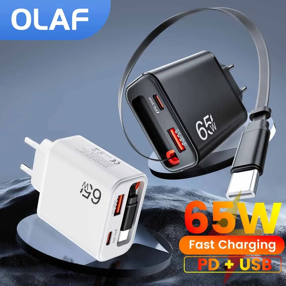 Зарядний пристрій 65W з висувним кабелем USB-C